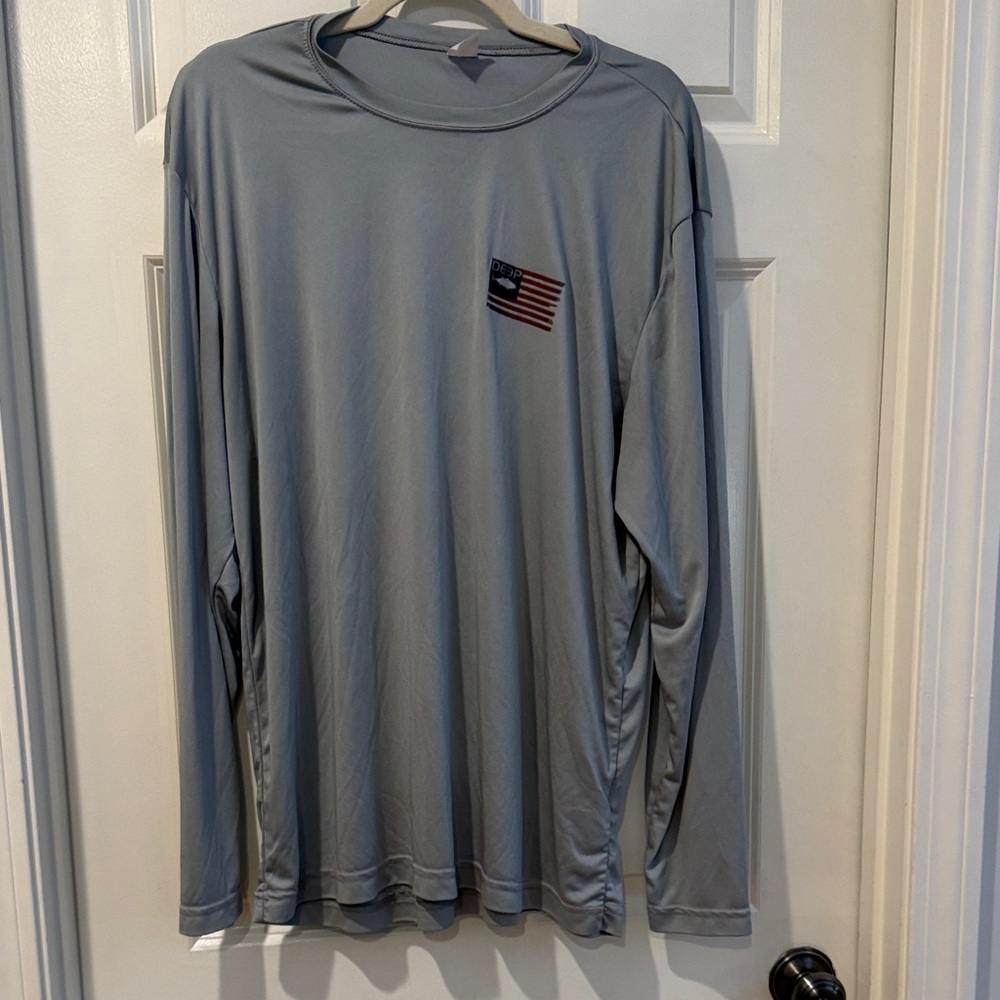 Gray Long Sleeve Shirt with Flag Accent